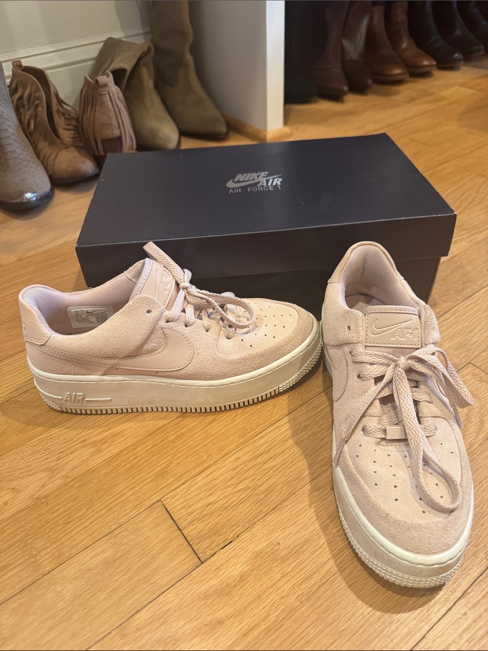 Nike Air Force 1 Low Suede Sneakers in Blush Pink